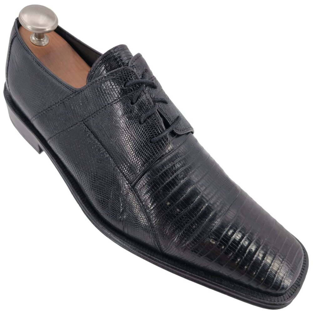 Vintage David Eden Exotic Teju Lizard Black Dress Shoes Mens size 10.5 Oxfords